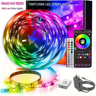 130 fot RGBIC LED Strip Lights Fjernkontroll App Control 24V strømforsyning